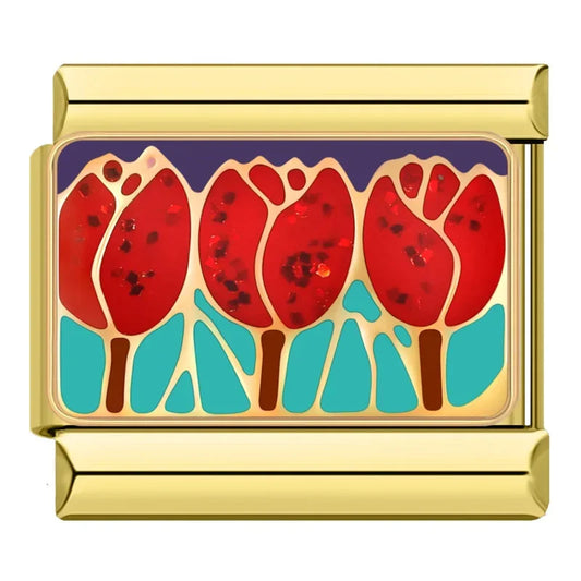 Red Tulip Italian Silver Charm