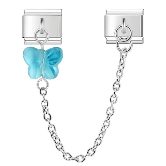 Blue Butterfly Link Italian Silver Charm