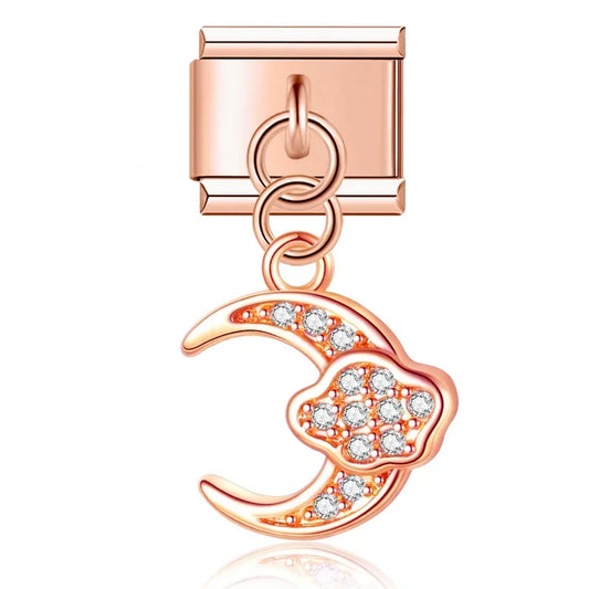 Moon And Cloud Italian Dangle Rose Charm