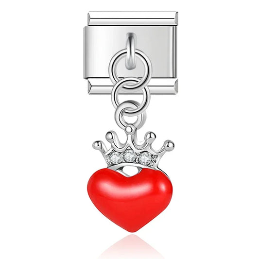 Crowned Heart Italian Dangle Silver Charm