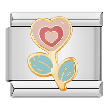 Heart Flower Italian Silver Charm