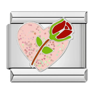 Roses With Hearts v1 Italian Silver Charm
