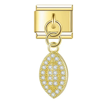Crystal Rugby Ball Italian Dangle Gold Charm