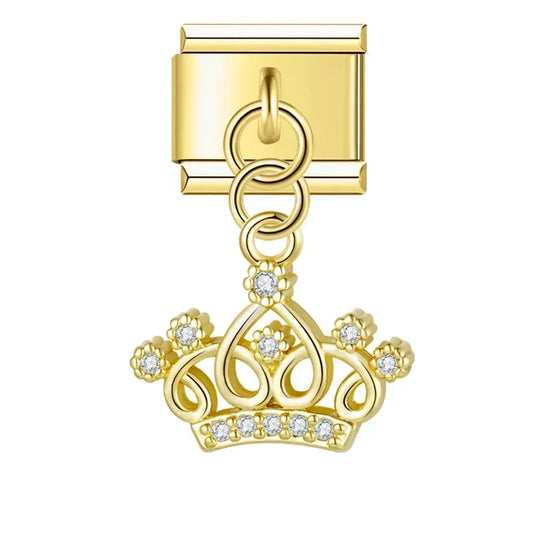 Crystal Crown v1 Italian Dangle Gold Charm