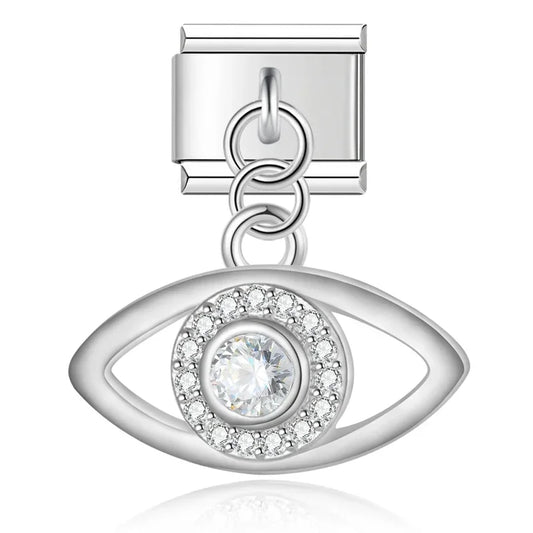Crystal Eye Pendant Italian Dangle Silver Charm