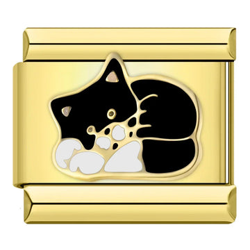 Black and White Cat Italian Gold Charm