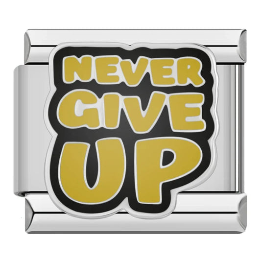Never Give Up Italian Silver Charm
