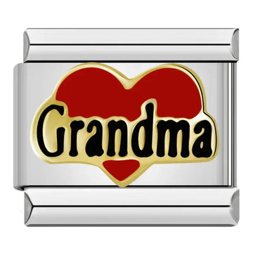 Grandma Red Heart Italian Silver Charm
