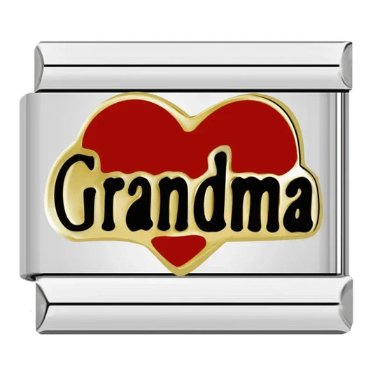 Grandma Red Heart Italian Silver Charm