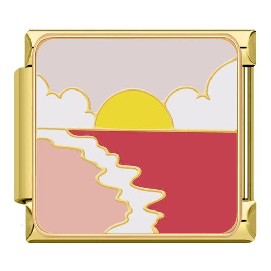 Sunset Sea Italian Gold Charm