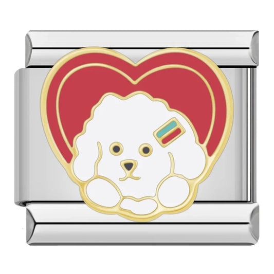 Heart With Dog Italian Silver Charm