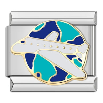 White Airplane And Earth Italian Silver Charm