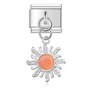 Orange Sun Dangle Italian Dangle Silver Charm