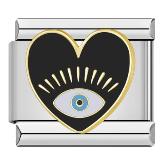 Black Heart Evil Eye  Italian Silver Charm