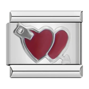 Brown Double Heart With Arrow Italian Silver Charm