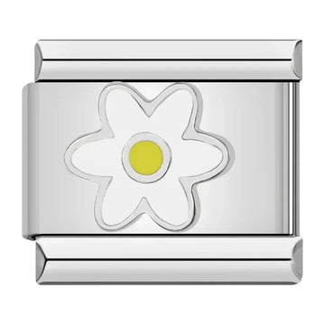 White Daisy Flower v1 Italian Silver Charm
