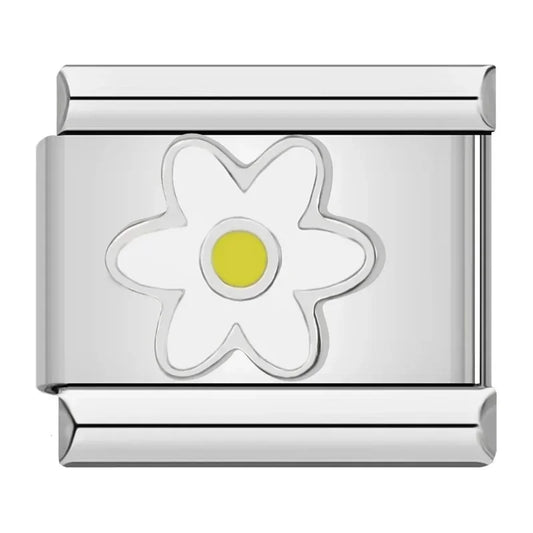 White Daisy Flower v1 Italian Silver Charm