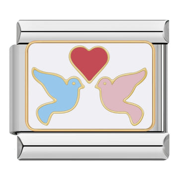 Couple Doves With Red Heart Italian Silver Charm