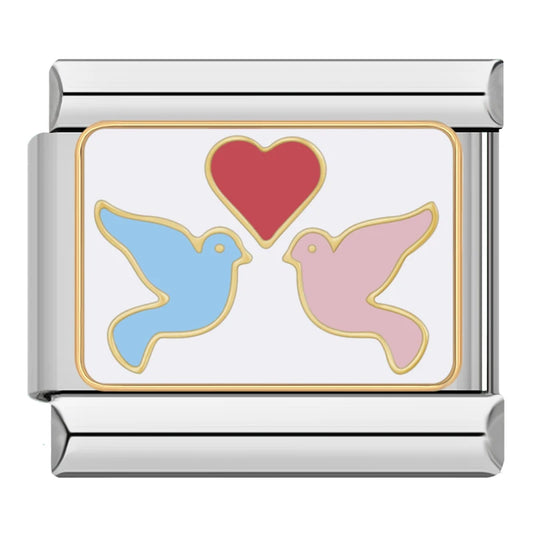 Couple Doves With Red Heart Italian Silver Charm
