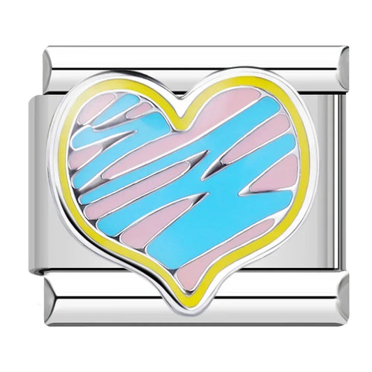 Pink/Blue Heart Italian Silver Charm