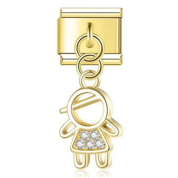 Crystal Girl v7 Italian Dangle Gold Charm