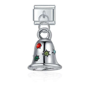 Crystal Bell Dangle Italian Dangle Silver Charm