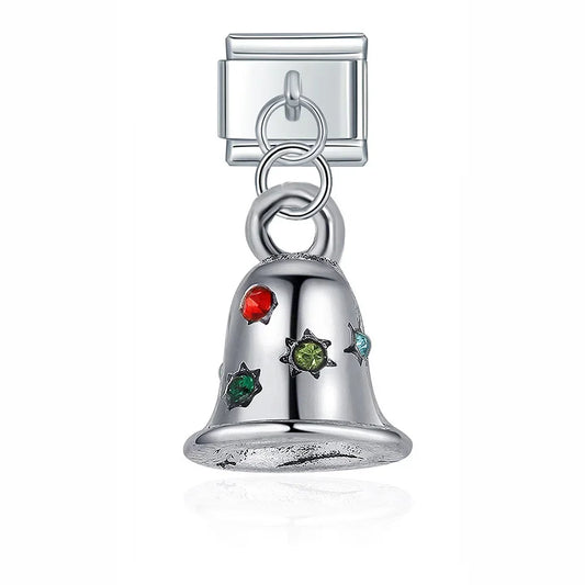 Crystal Bell Dangle Italian Dangle Silver Charm
