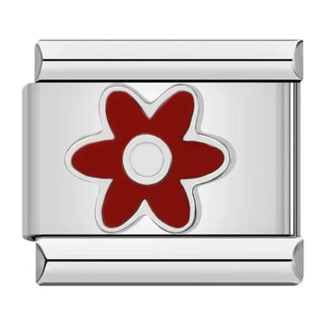 Red Daisy Italian Silver Charm