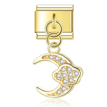 Moon And Cloud Italian Dangle Gold Charm
