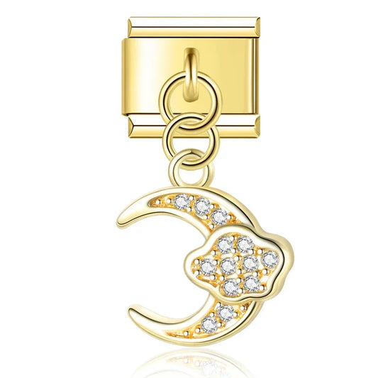 Moon And Cloud Italian Dangle Gold Charm