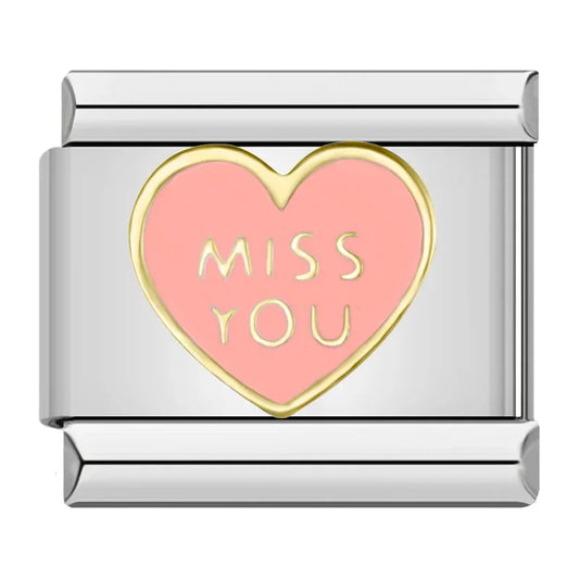 Miss You Heart v1 Italian Silver Charm