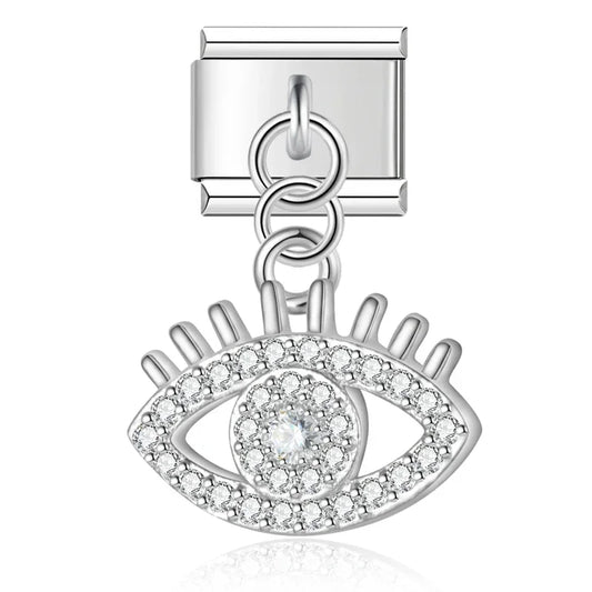 Glitter Eye Italian Dangle Silver Charm