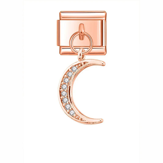 Moon Dangle Italian Dangle Rose Charm