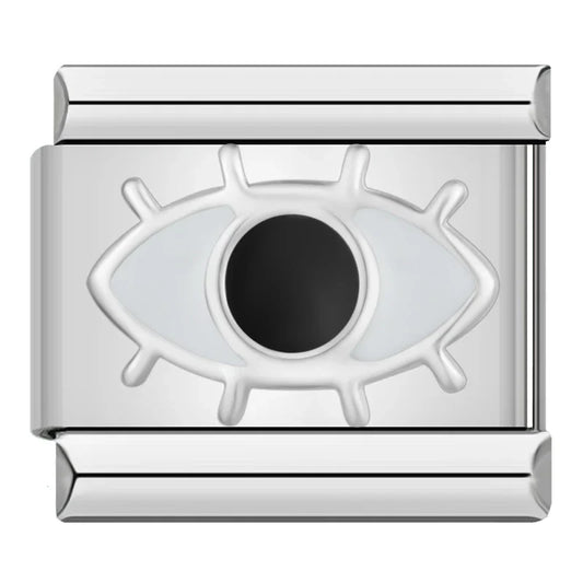 White Evil Eye Italian Silver Charm