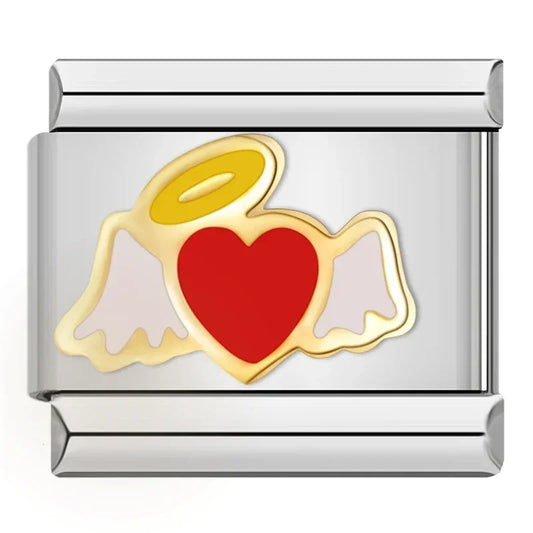 Angel Red Heart Italian Silver Charm