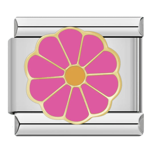 Pink Round Flower Italian Silver Charm