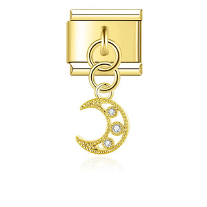 Moon and White Stone Gold Dangle Charm