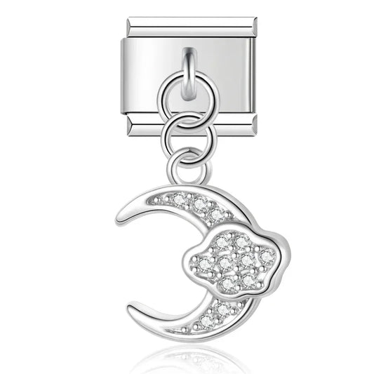 Moon And Cloud Italian Dangle Silver Charm