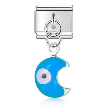 Blue Evil Eye Moon Italian Silver Charm