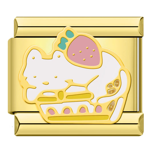 Strawberry Cat Cake Italian Gold Charm