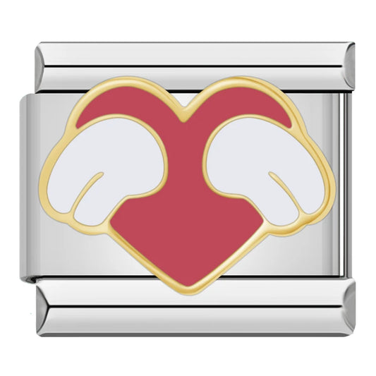 Red Heart With Wings Italian Silver Charm