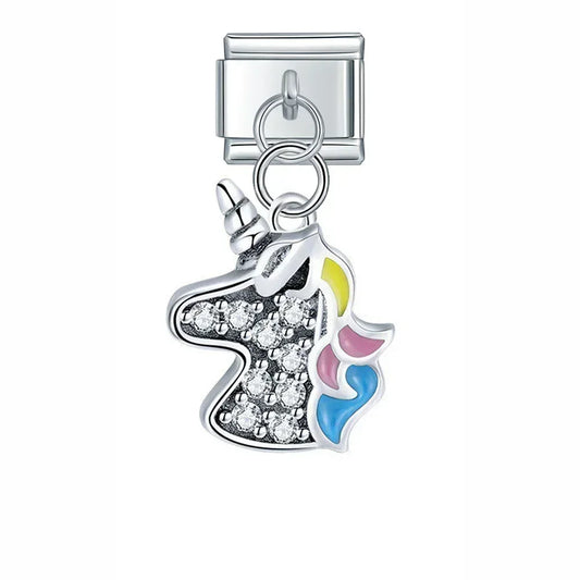 Gem Unicorn Italian Dangle Silver Charm