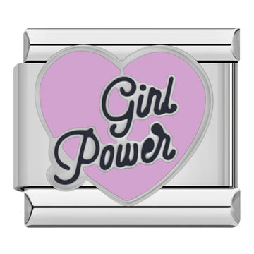 Girl Power Heart v1 Italian Silver Charm