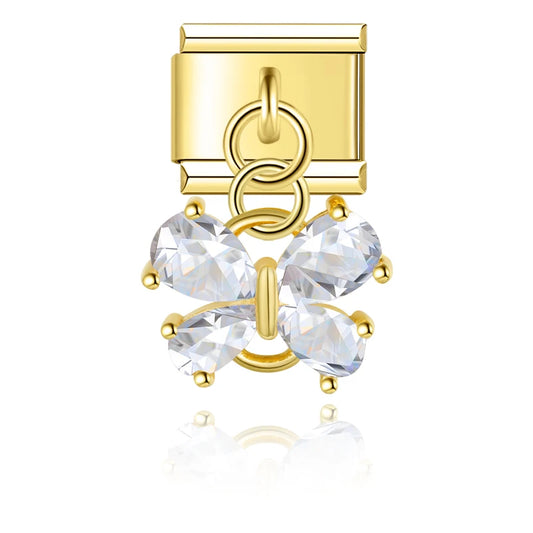 Crystal Butterfly Italian Dangle Gold Charm
