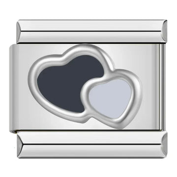 Black White Heart Italian Silver Charm