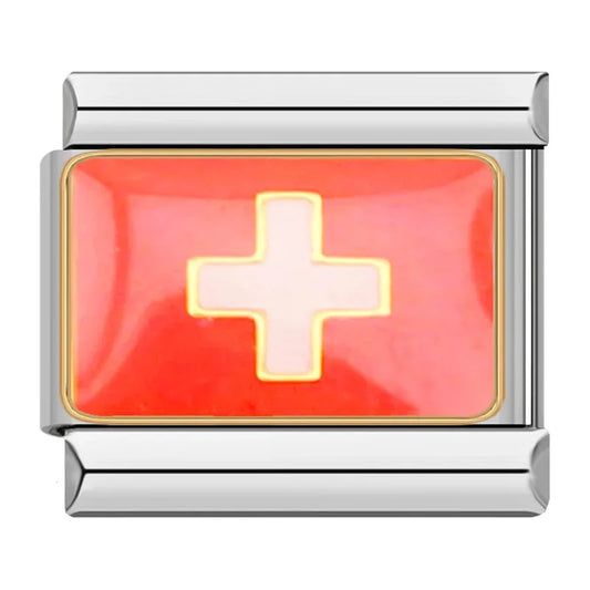 Switzerland Country Flag Italian Silver Charm