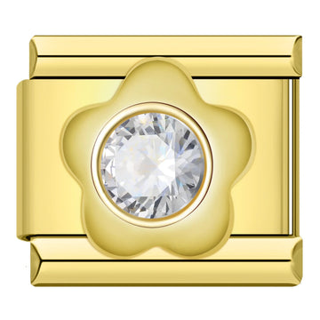Gold Flower Crystal Italian Gold Charm