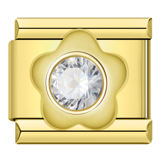 Gold Flower Crystal Italian Gold Charm