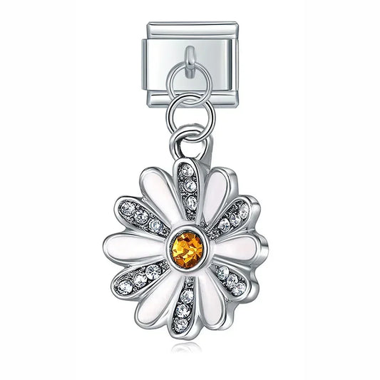 White Flower Pendant Italian Dangle Silver Charm