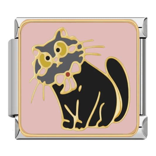 Black Cat And Bow Italian Silver Charm
